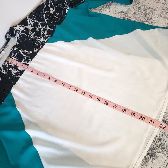 Calvin Klein Blouse Turquoise Black White 3/4 Sleeve - Picture 12 of 13